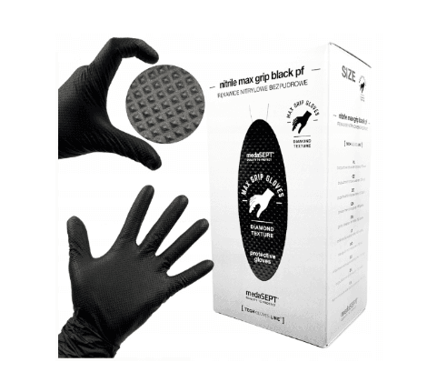 Rękawice ochronne nitrylowe MEDASEPT MAX GRIP czarne