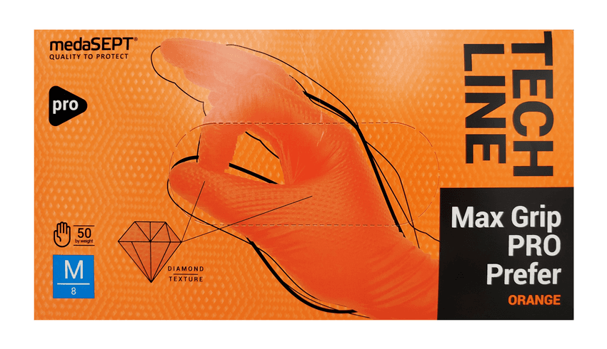 Rękawice ochronne nitrylowe MEDASEPT MAX GRIP PRO PREFER pomarańczowe