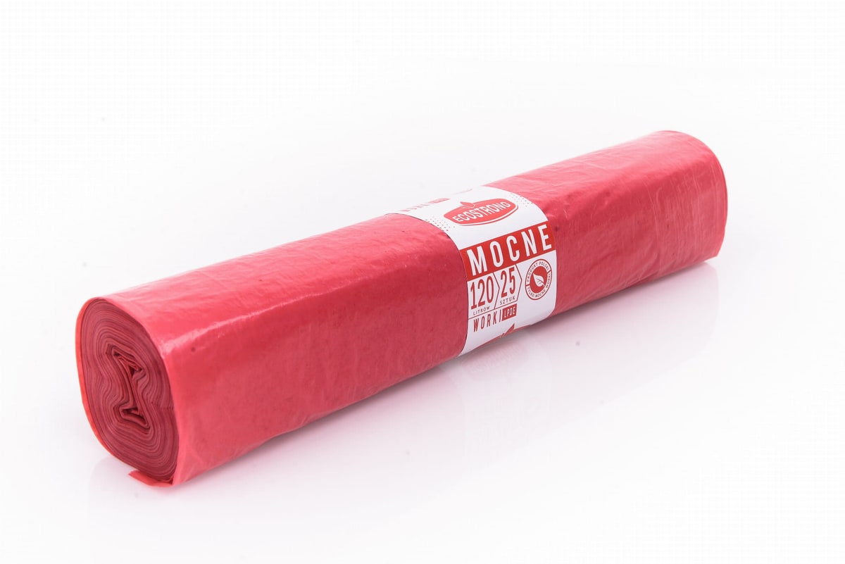 Worki na śmieci 120l/ 25szt ECOSTRONG MOCNE LDPE czerwone