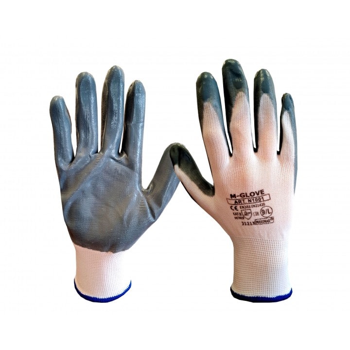 Rękawice ochronne powlekane nitrylem M-GLOVE 4121 N1001 „10” biało-szare