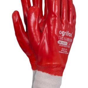 RĘKAWICE OCHRONNE OX-PCV CZERWONE ZE ŚCIĄGACZEM
