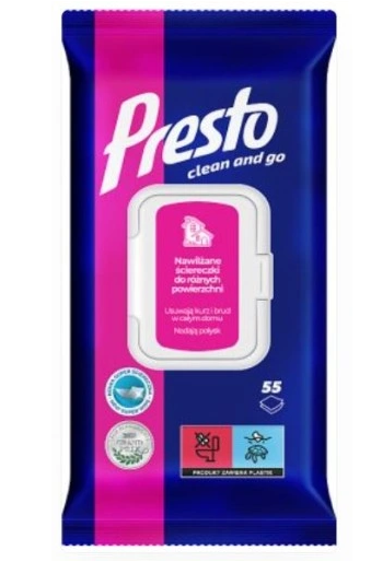 ŚCIERECZKI NAWILŻONE PRESTO DO RÓŻNYCH POWIERZCHNI 55SZT 1 ŚCIERECZKI NAWILŻONE PRESTO DO RÓŻNYCH POWIERZCHNI 55SZT