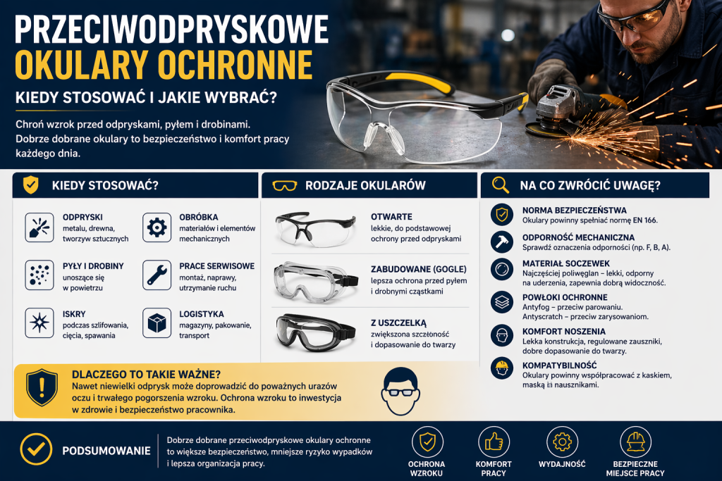 Przeciwodpryskowe okulary ochronne – kiedy stosować i jakie wybrać? 1 Przeciwodpryskowe okulary ochronne – kiedy stosować i jakie wybrać?